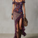 Purple Urban Nomadic Leopard Print Floral High-slit Maxi Dress