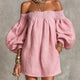 Violette | Pink Off-Shoulder Mini Dress with Lantern Sleeves