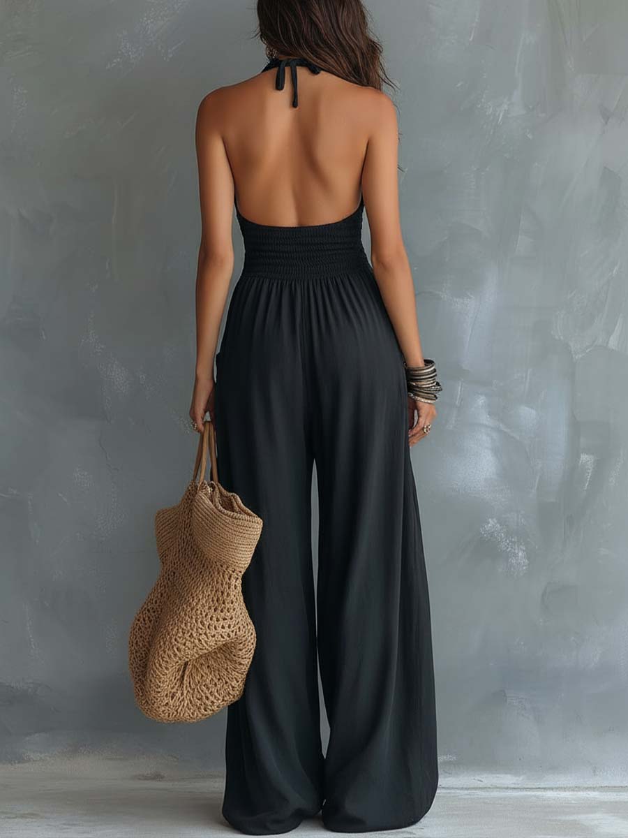 Ava | Retro Lace Halter-Neck Jumpsuit