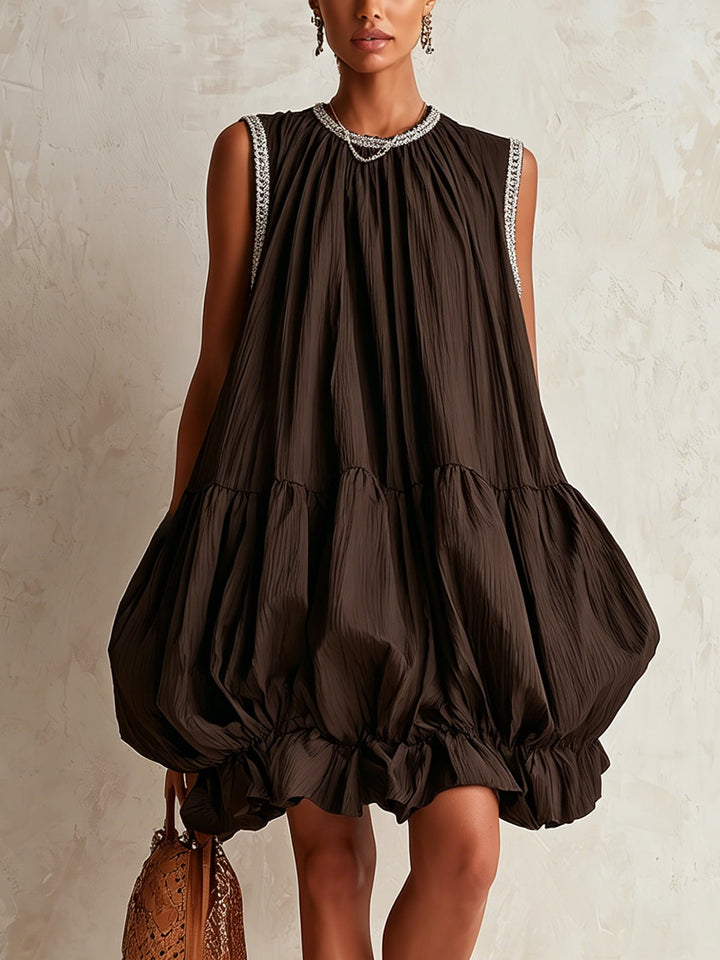 Colette | Brown Bubble-Hem Mini Dress