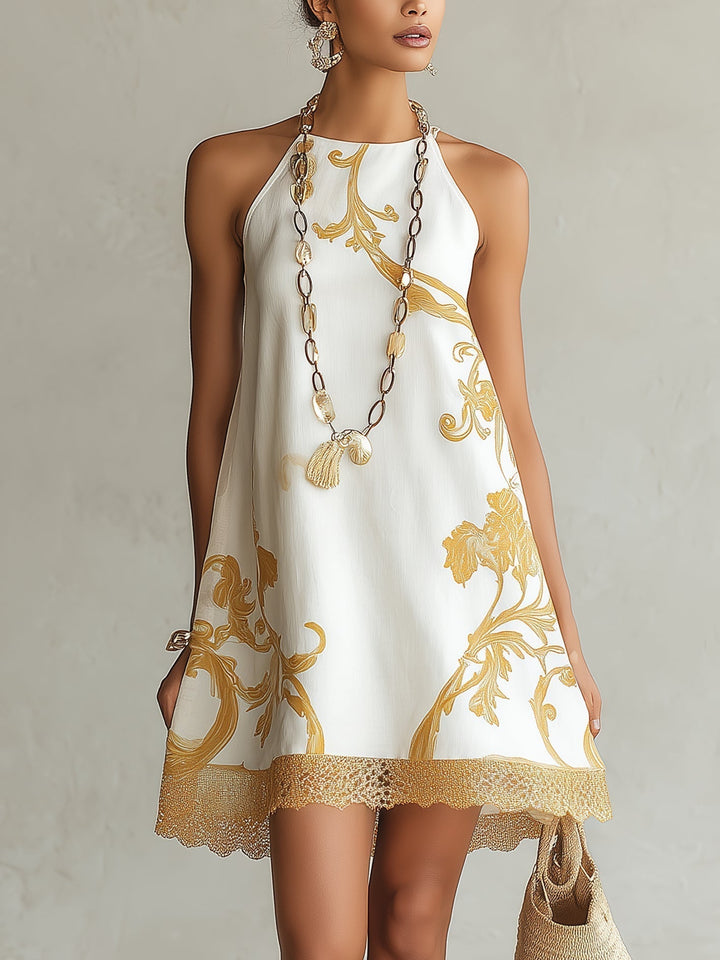 Héloïse | White Mini Dress with Gold Details