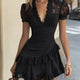Estelle | Black Ruffle V-Neck Mini Dress