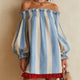 Ondine | Blue & White Striped Off-Shoulder Mini Dress