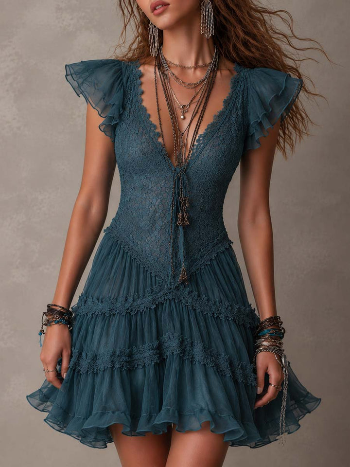 Delphine | Blue Ruffle Mini Dress