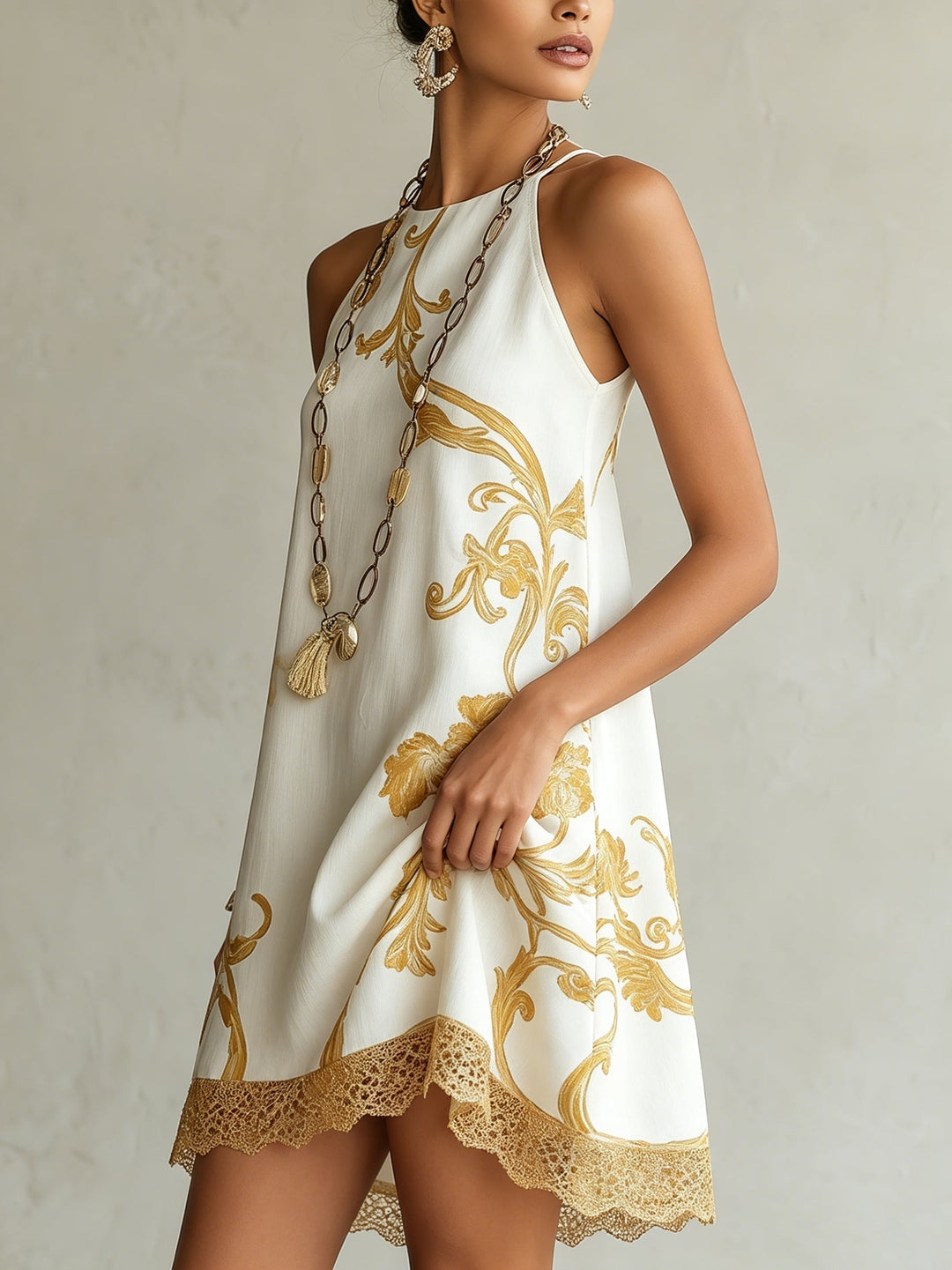 Héloïse | White Mini Dress with Gold Details