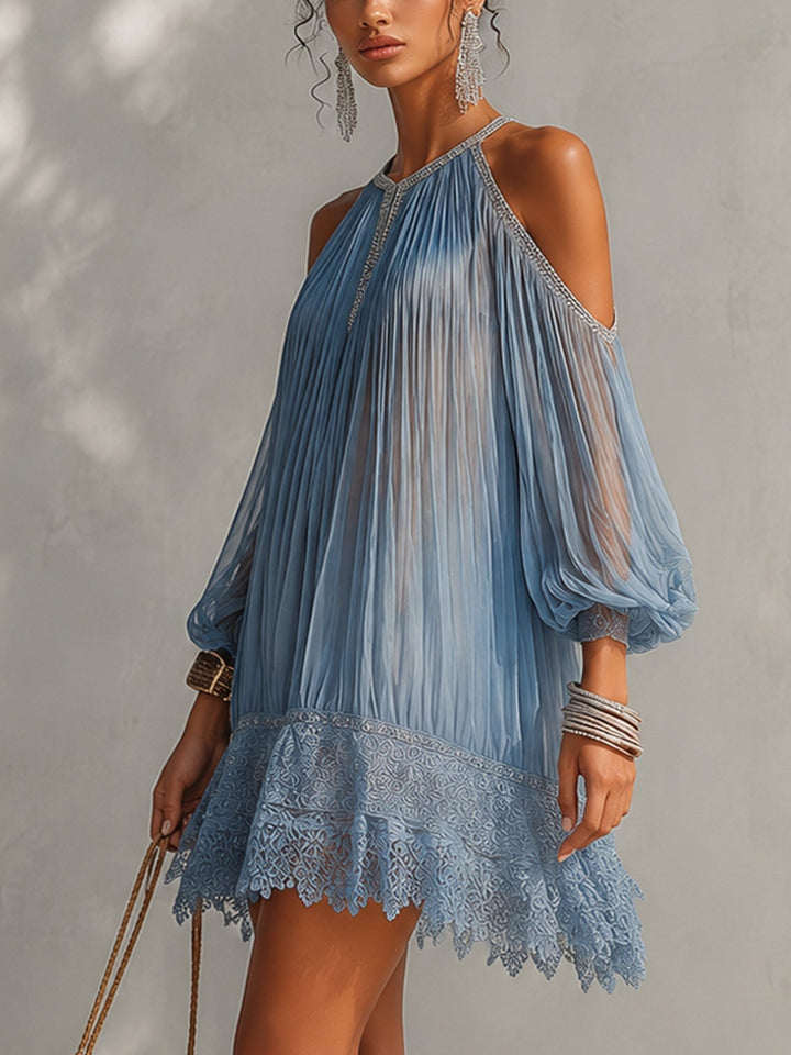 Séraphine | Blue Ruched Off-Shoulder Mini Dress