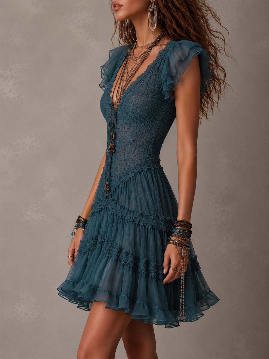 Delphine | Blue Ruffle Mini Dress