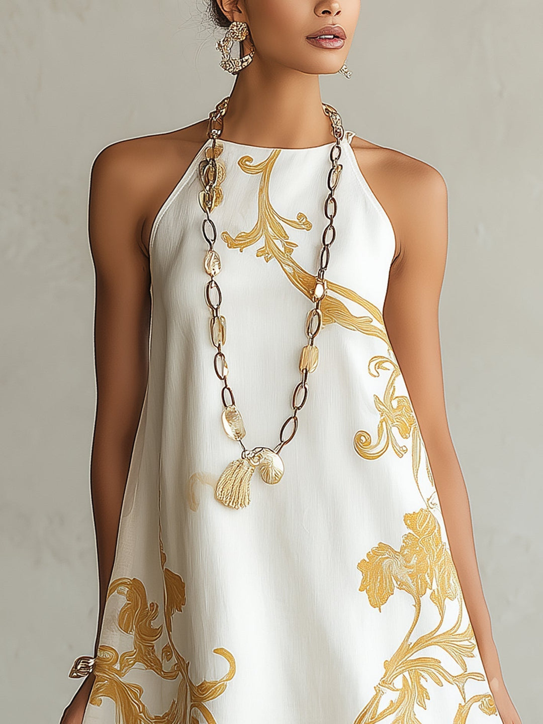 Héloïse | White Mini Dress with Gold Details