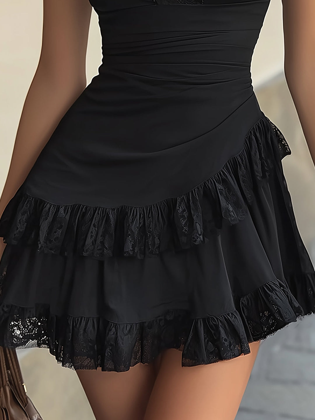 Estelle | Black Ruffle V-Neck Mini Dress