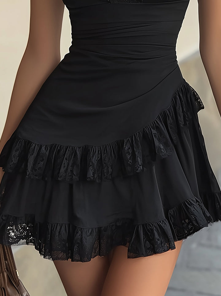 Estelle | Black Ruffle V-Neck Mini Dress