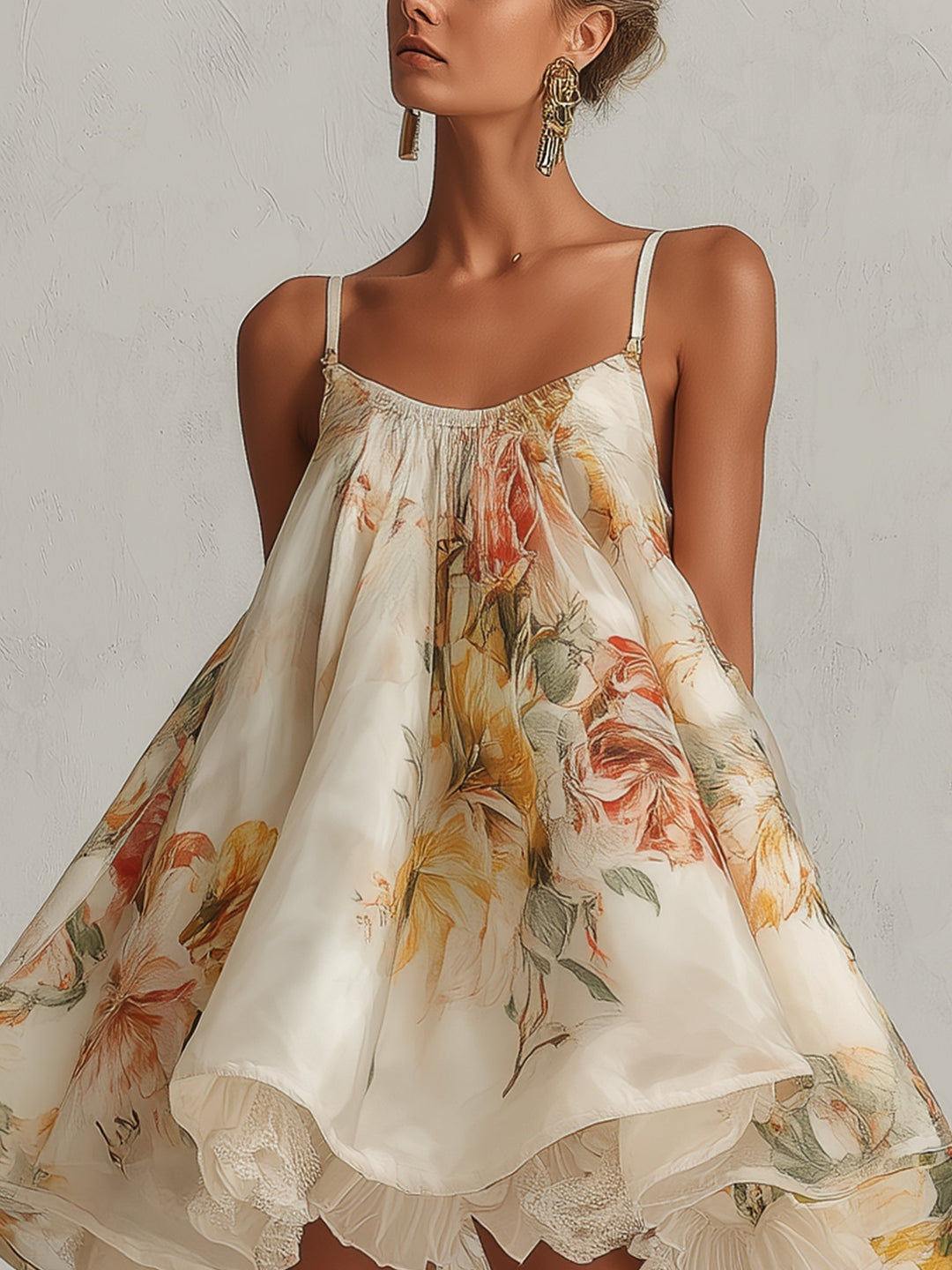 Blanche | Beige Floral A-Line Mini Dress