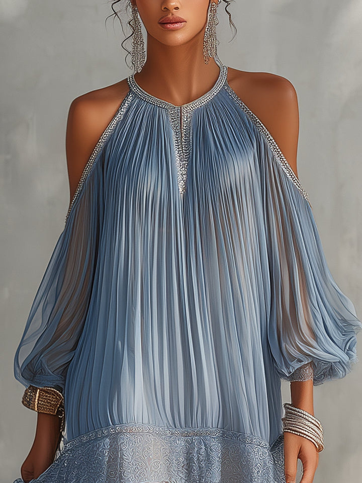 Séraphine | Blue Ruched Off-Shoulder Mini Dress