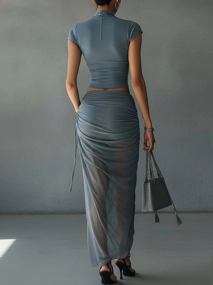 Aria | Mesh Draped Skirt Set