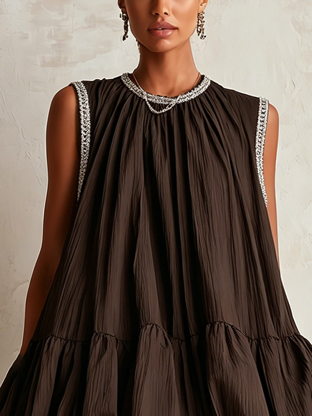 Colette | Brown Bubble-Hem Mini Dress