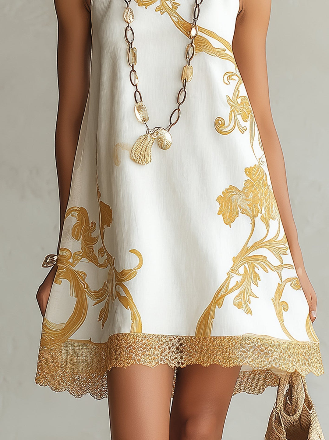 Héloïse | White Mini Dress with Gold Details