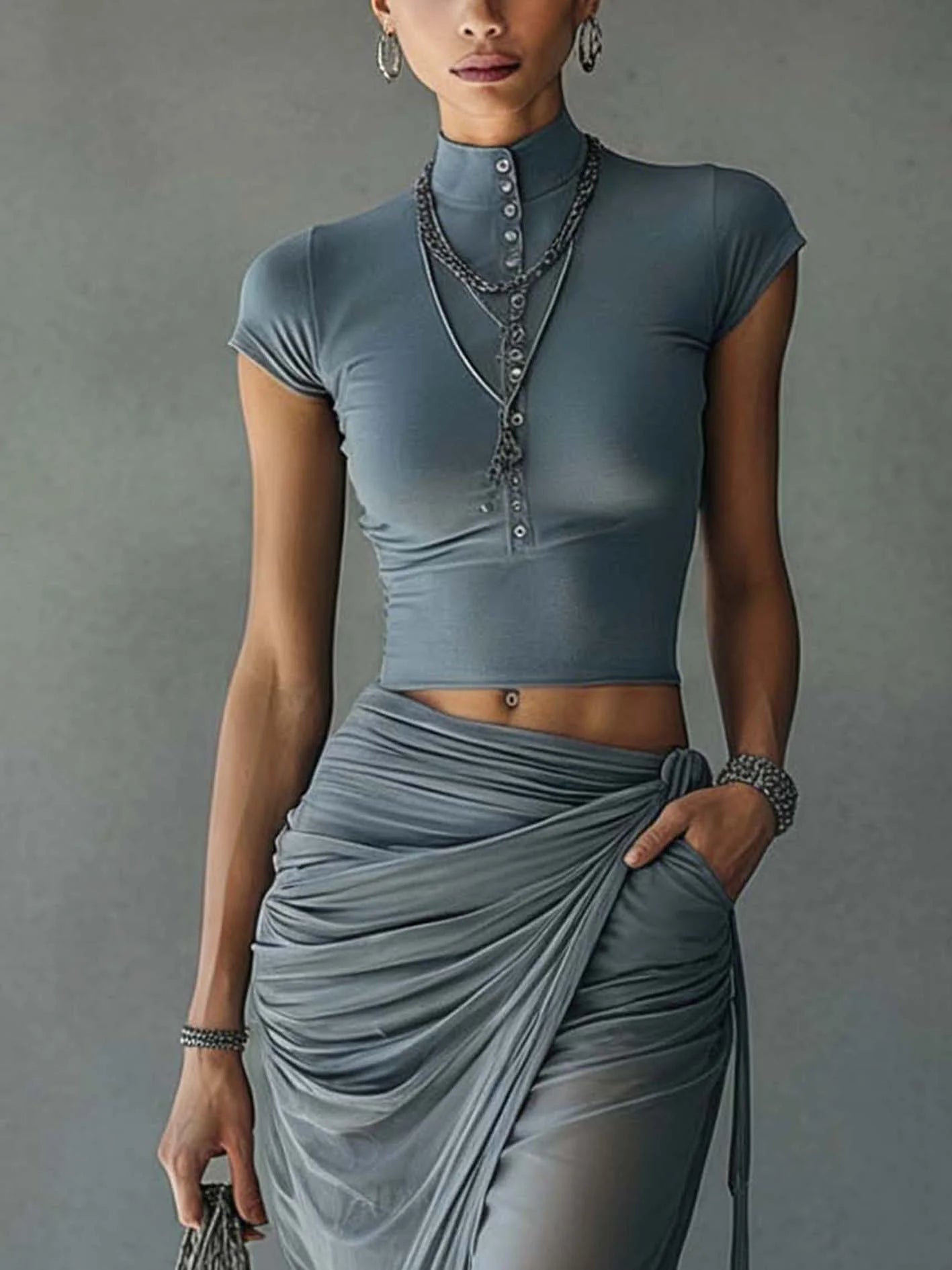 Aria | Mesh Draped Skirt Set