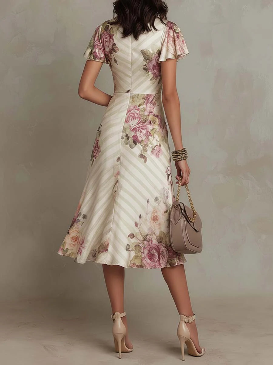 Alba | Elegant Floral Satin Midi Dress