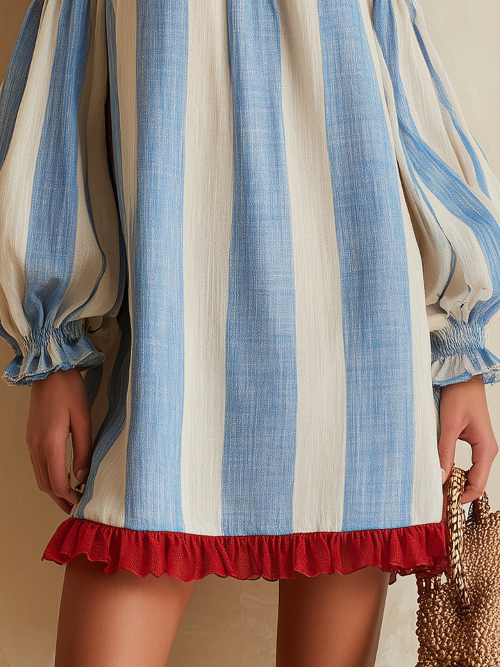 Ondine | Blue & White Striped Off-Shoulder Mini Dress
