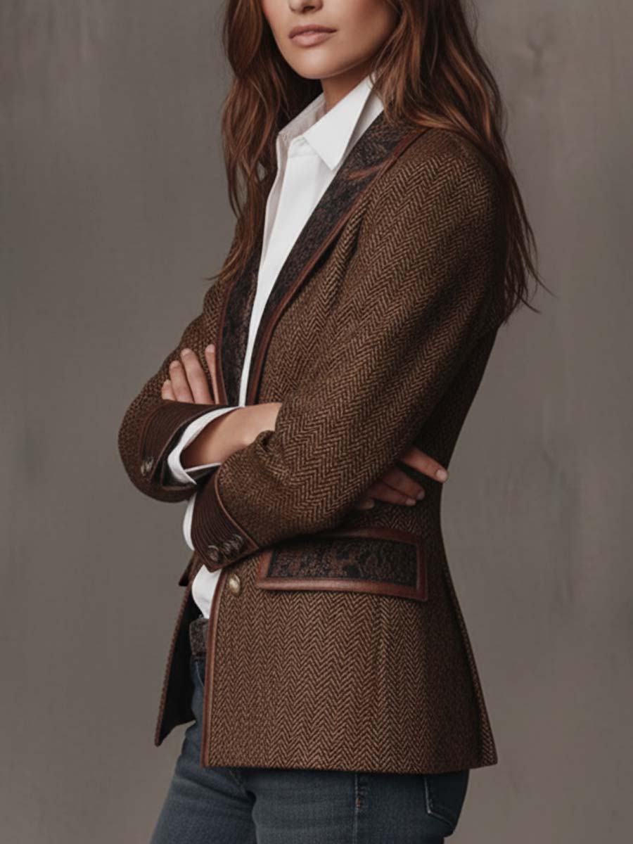 Herringbone Blazer With Printed Panels