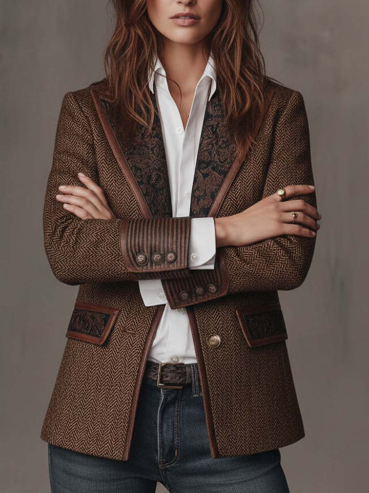 Herringbone Blazer With Printed Panels