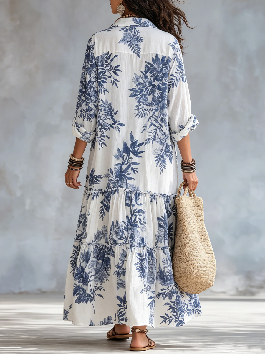 Marina | Blue Floral Button-Down Maxi Dress