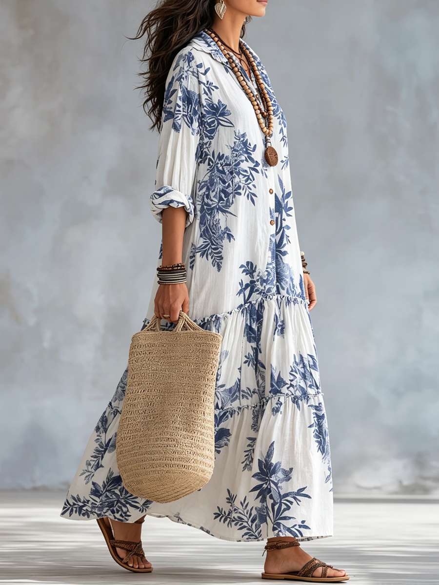 Marina | Blue Floral Button-Down Maxi Dress