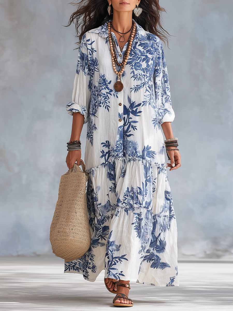 Marina | Blue Floral Button-Down Maxi Dress