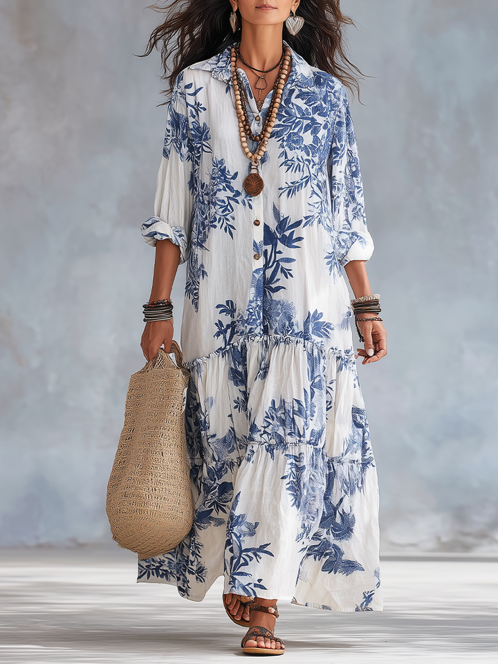 Marina | Blue Floral Button-Down Maxi Dress