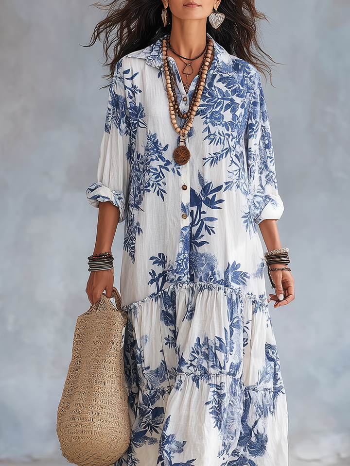 Marina | Blue Floral Button-Down Maxi Dress