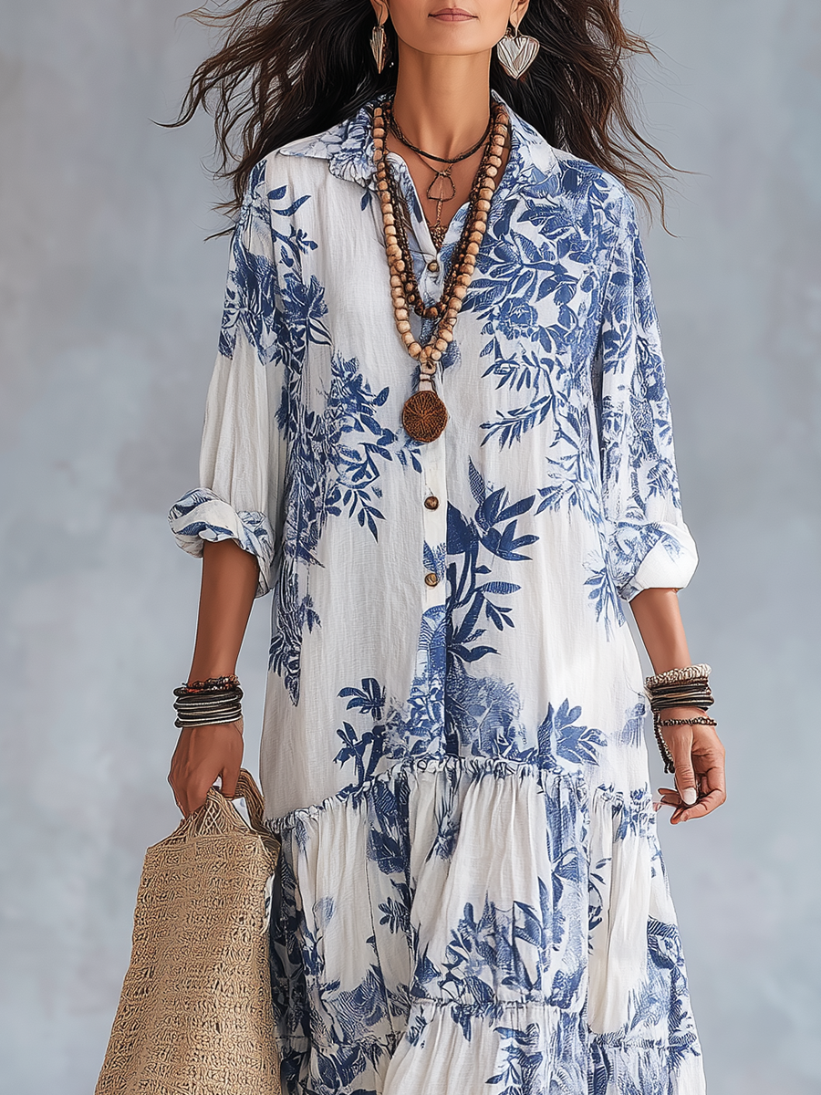 Marina | Blue Floral Button-Down Maxi Dress