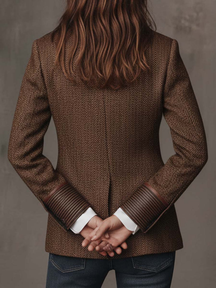 Herringbone Blazer With Printed Panels