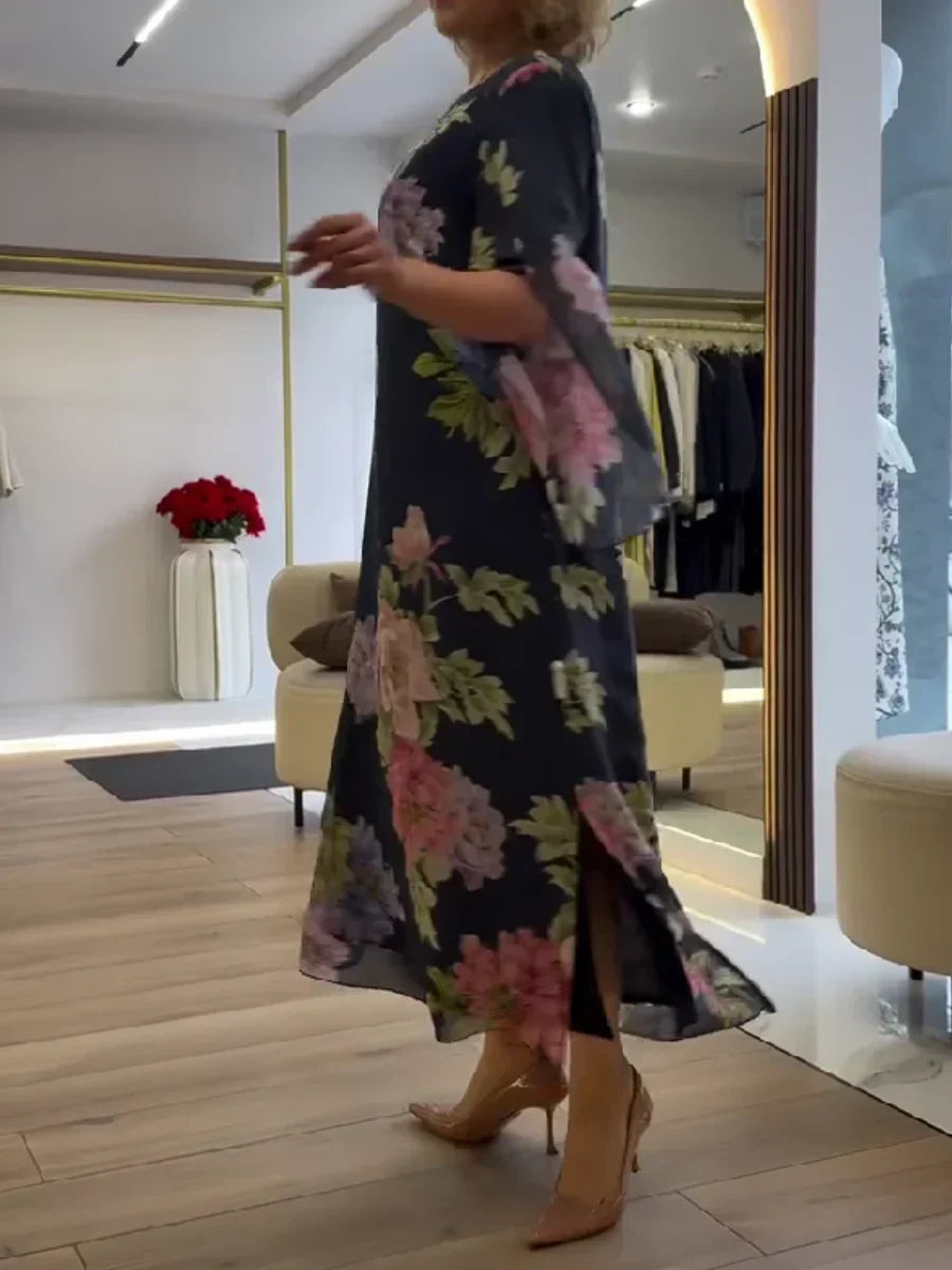 Floral Print Maxi Dress Lightweight Chiffon Comfort