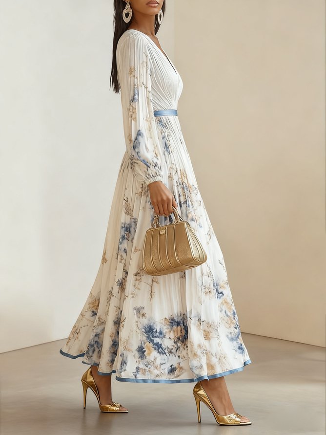Alice | Watercolour Pleated Maxi Dress