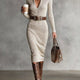 Isabella |  Elegant Ribbed Knit Turtleneck Midi Sweater Dress