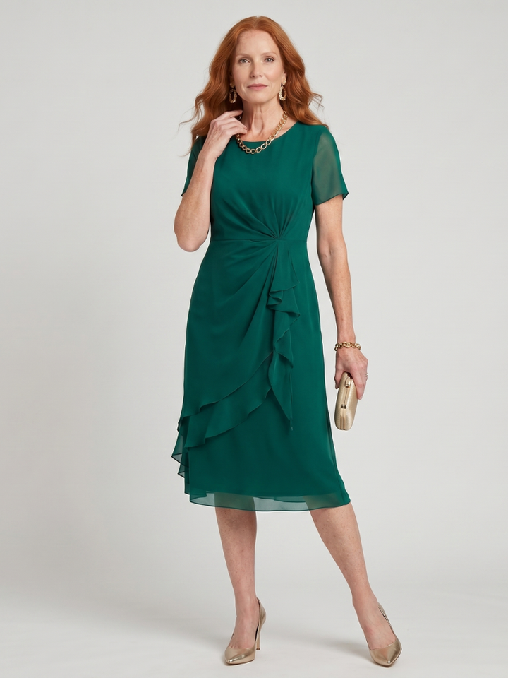 Marguerite™ | Twist Waist Ruffle Midi Dress