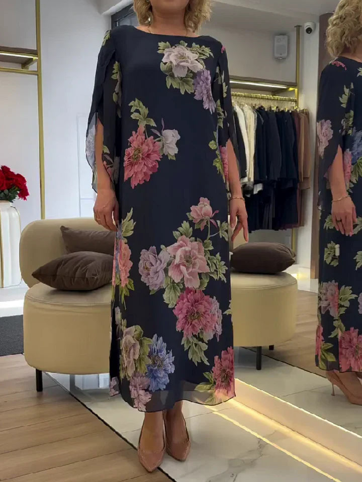 Floral Print Maxi Dress Lightweight Chiffon Comfort