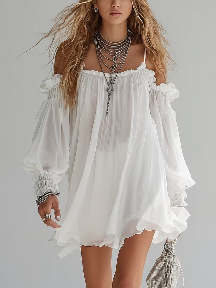 Mélusine | White Boho Off-Shoulder Mini Dress