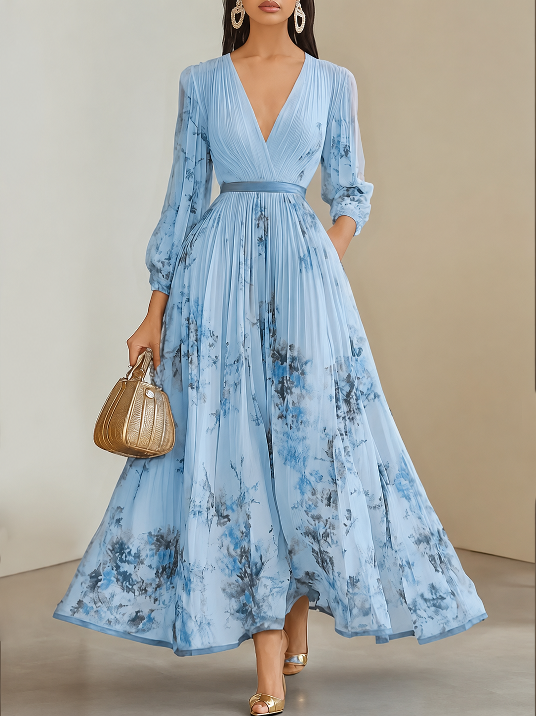 Celeste | Pleated Floral Maxi Dress