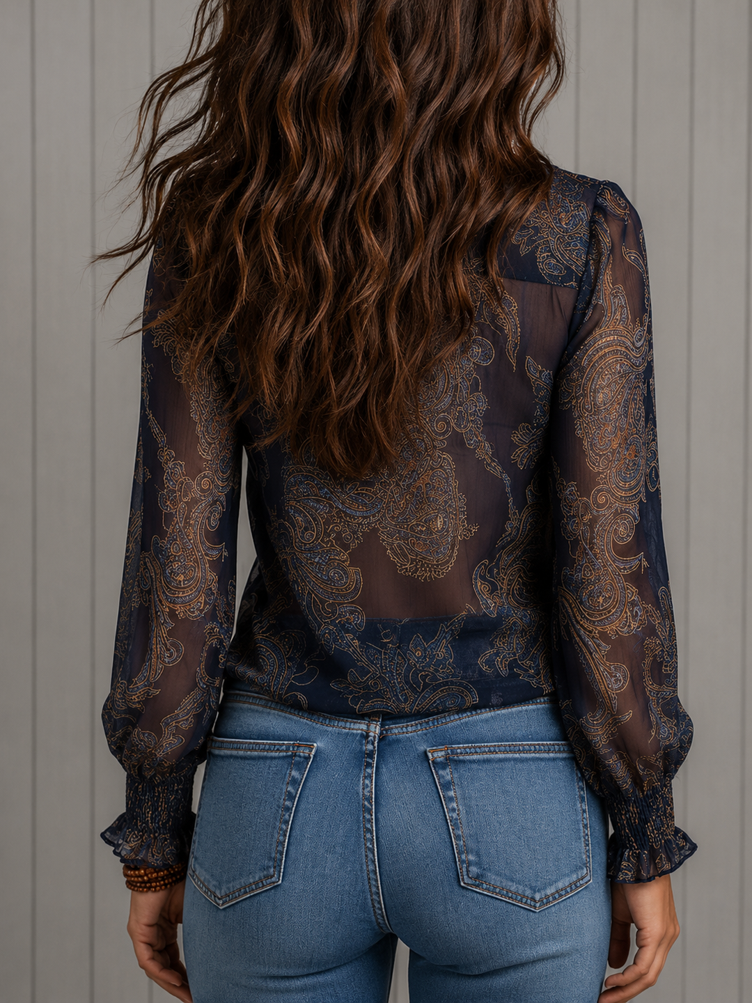 Elise | Baroque Paisley Ruffle Zip Chiffon Blouse