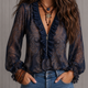 Elise | Baroque Paisley Ruffle Zip Chiffon Blouse
