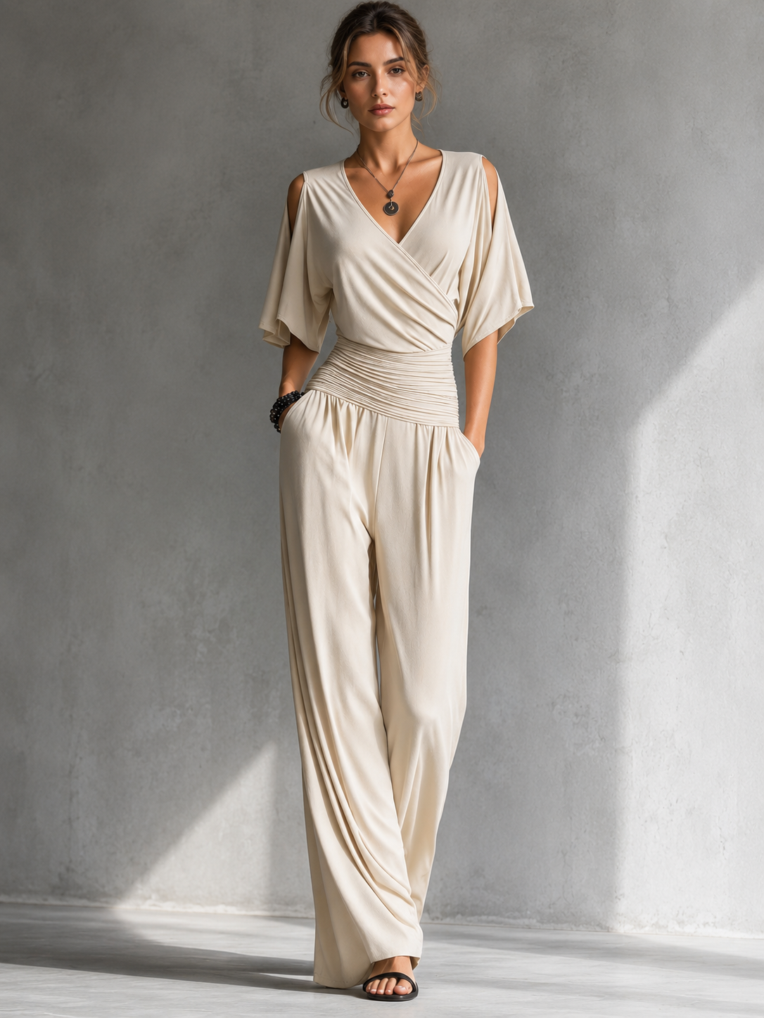 Zeni - Elegant Wrap Jumpsuit with Wide Legs