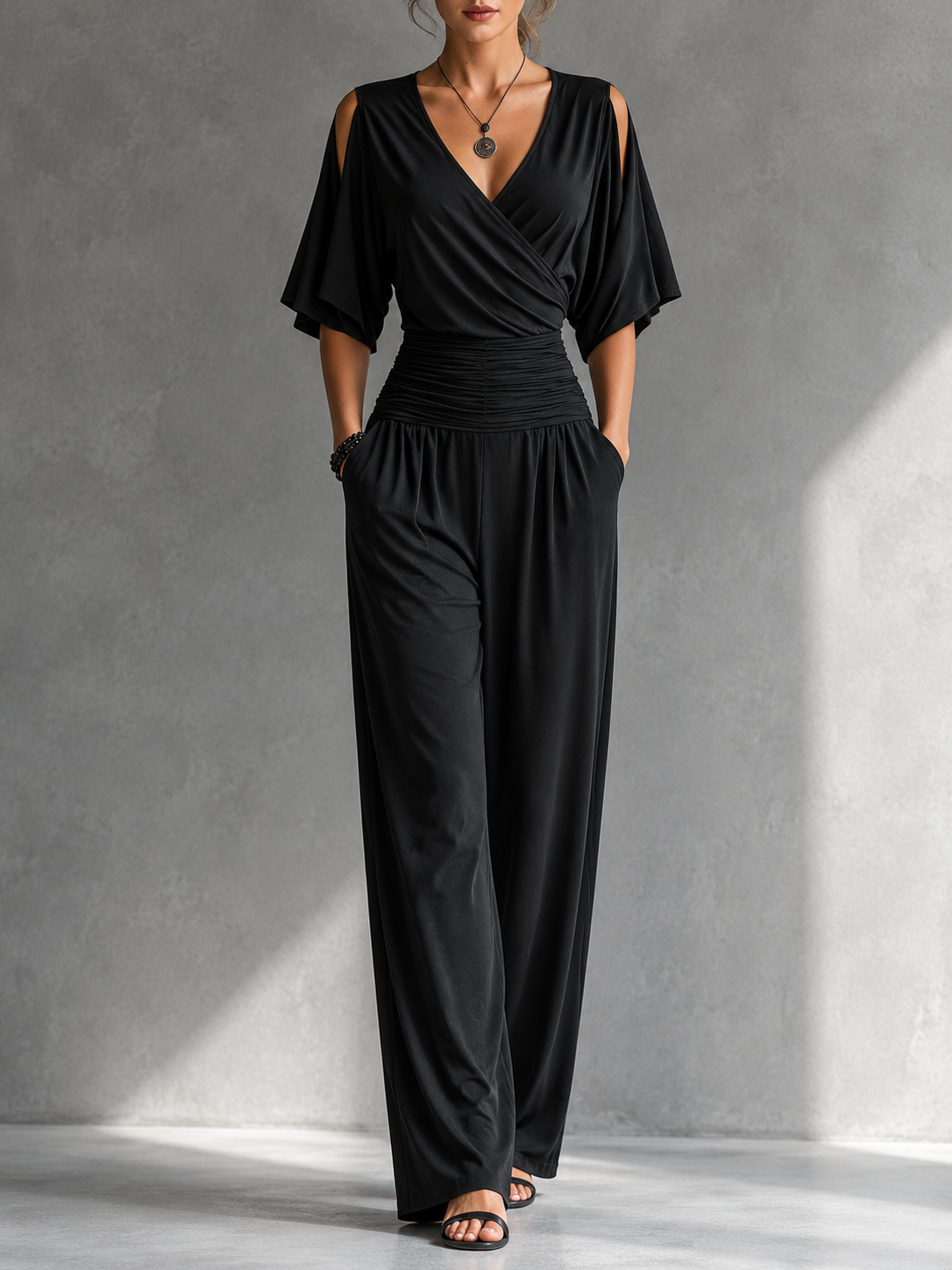 Zeni - Elegant Wrap Jumpsuit with Wide Legs