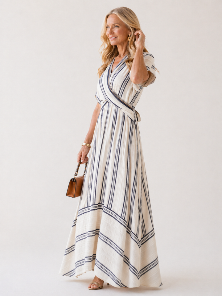 Thalassa | V Neck Short Sleeve Wrap Waist Midi Dress