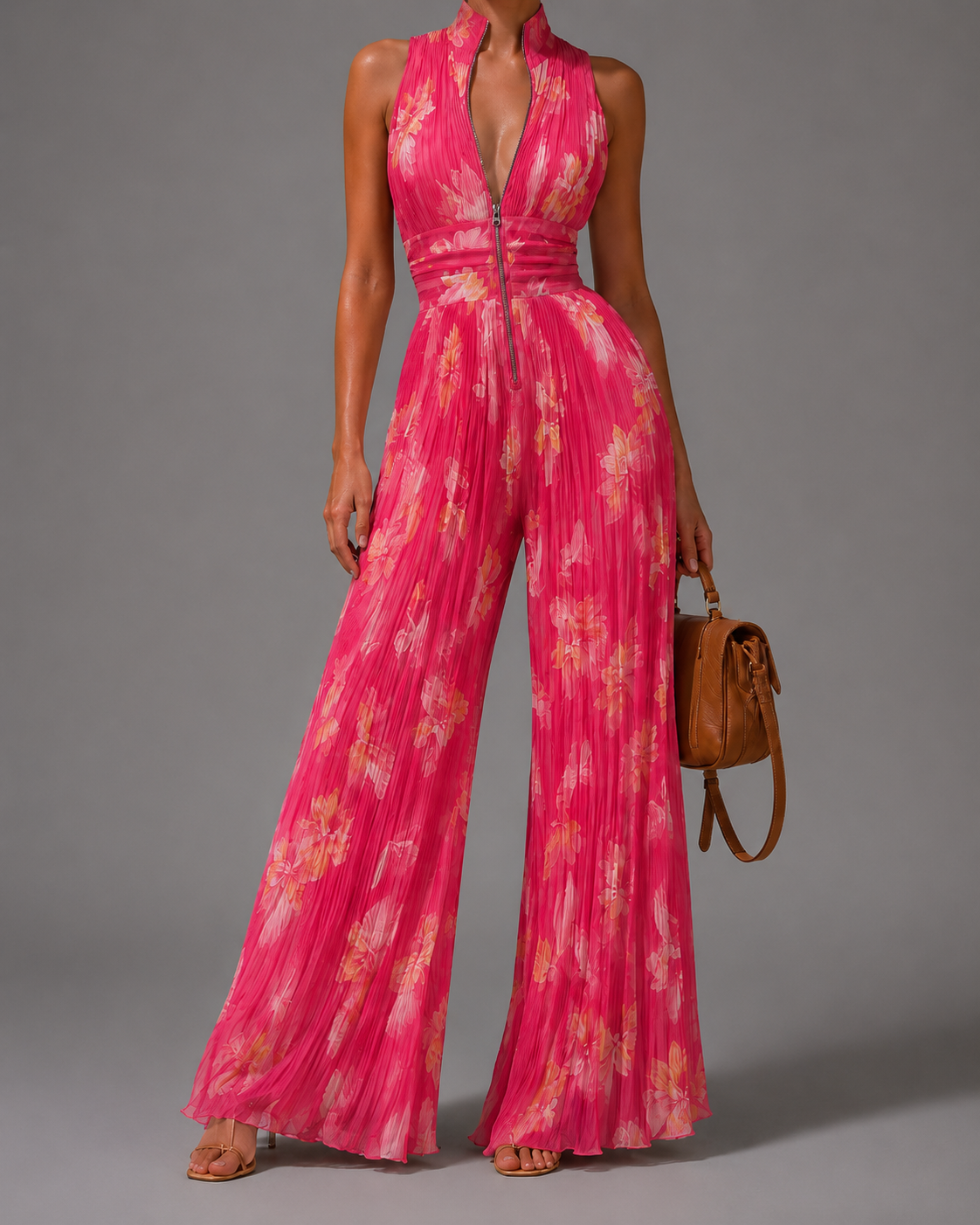 Sofia - Pleated Floral Chiffon Jumpsuit