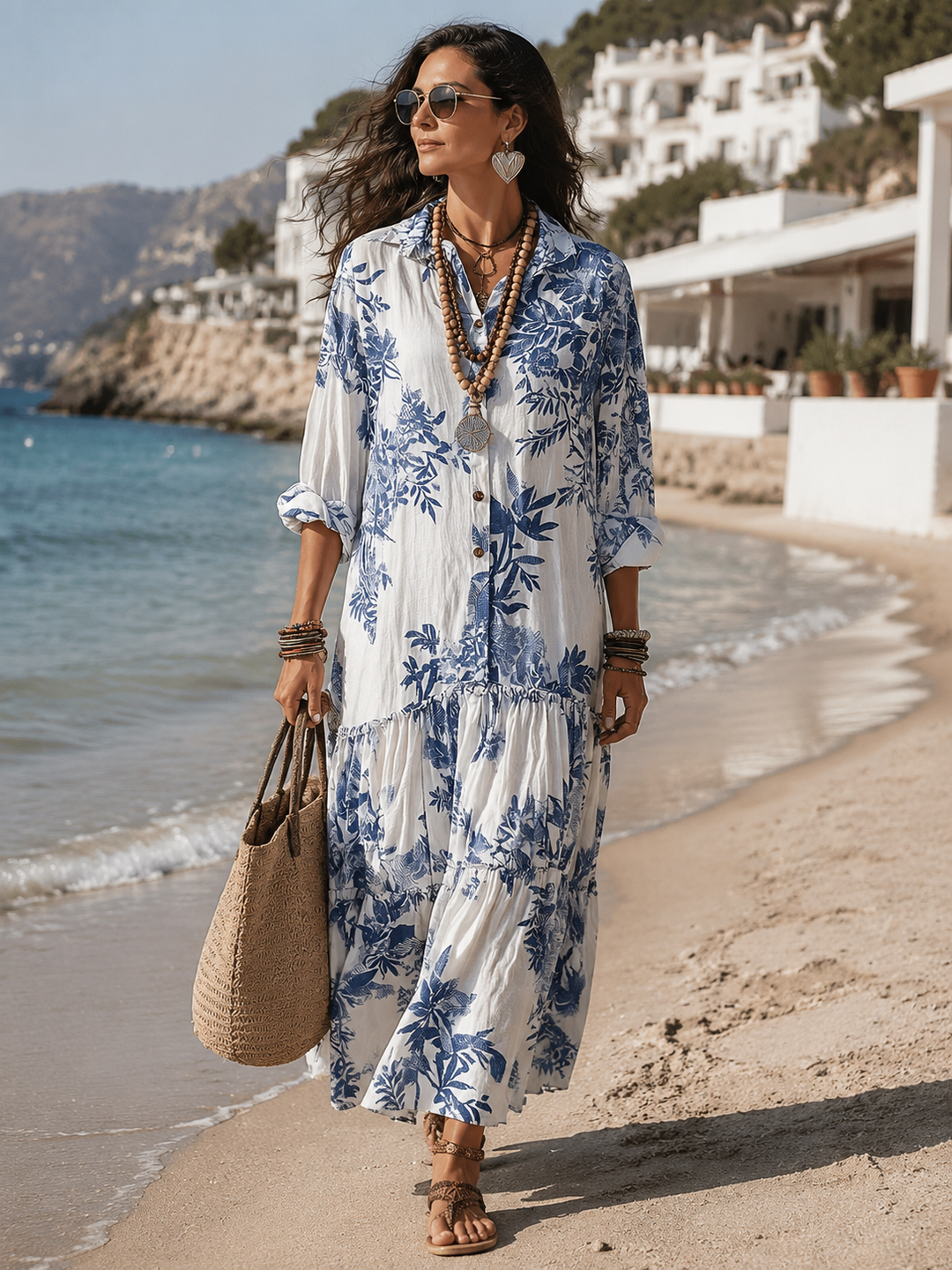 Marina | Blue Floral Button-Down Maxi Dress