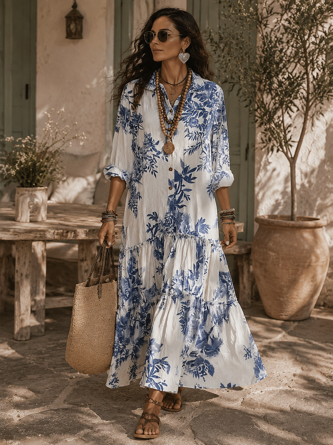 Marina | Blue Floral Button-Down Maxi Dress