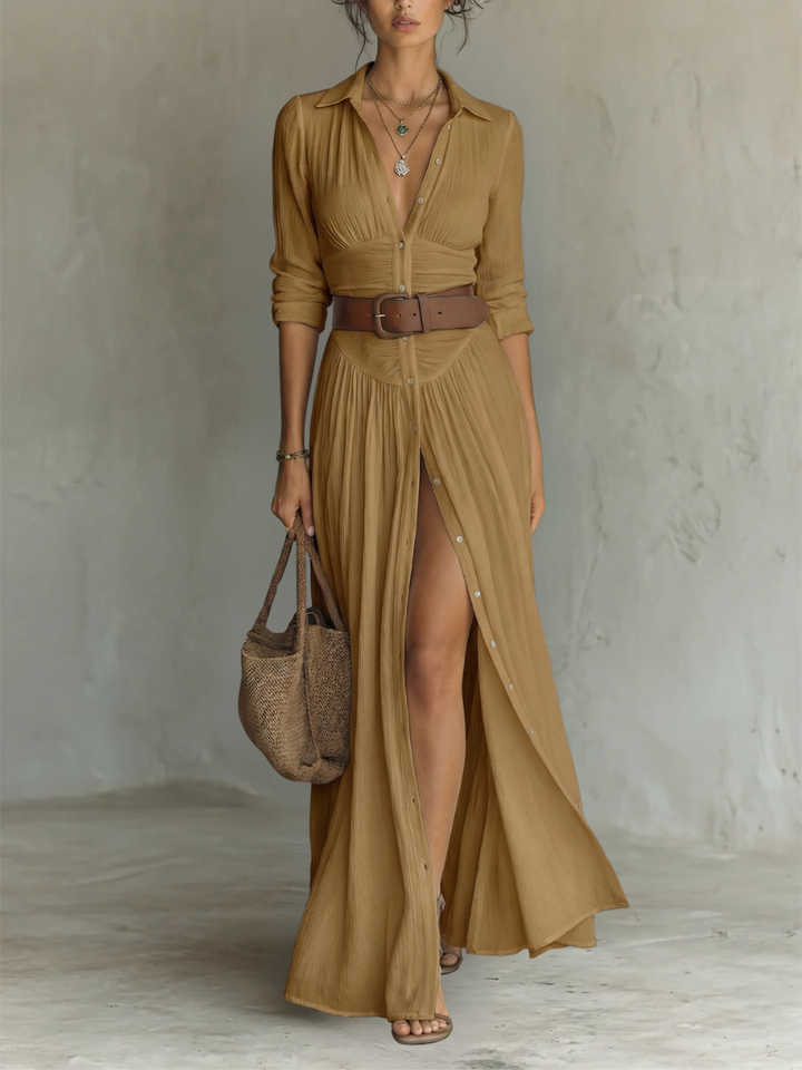 Essential - Long Maxi Dress with Notched Collar