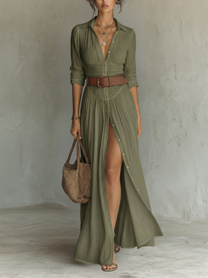 Essential - Long Maxi Dress with Notched Collar