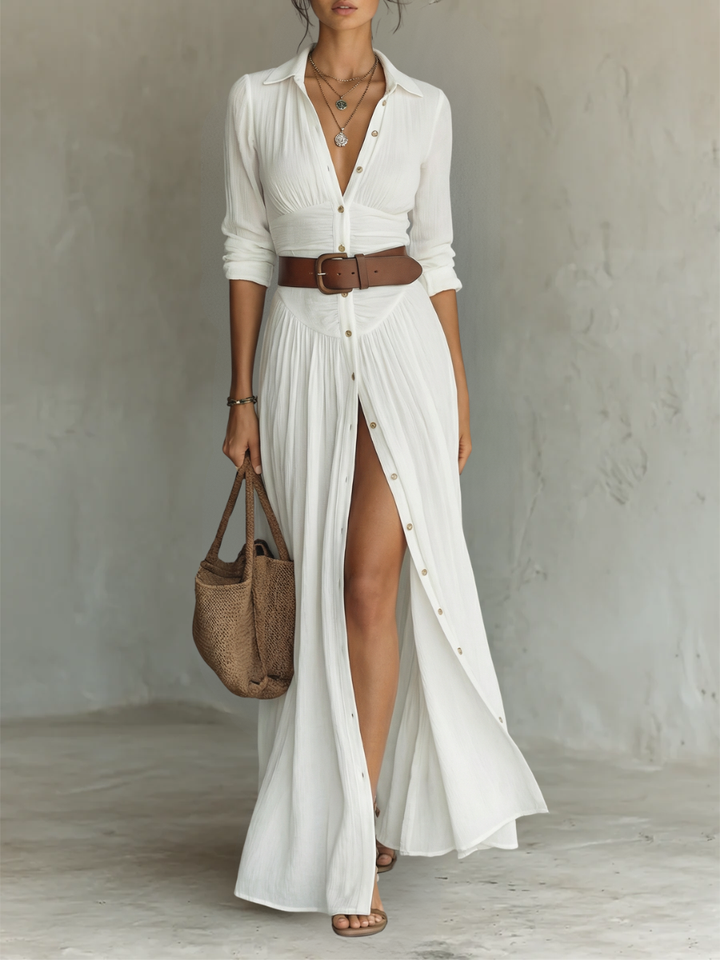Essential - Long Maxi Dress with Notched Collar