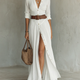Essential - Long Maxi Dress with Notched Collar